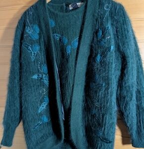 Women's Carter Classics Angora Wool 2 Piece Sweater Set Forest Green Size Large